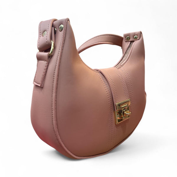 Rosette Ring Women's Dusty Rose Hobo Bag with Adjustable Strap and Gold Turn-Lock