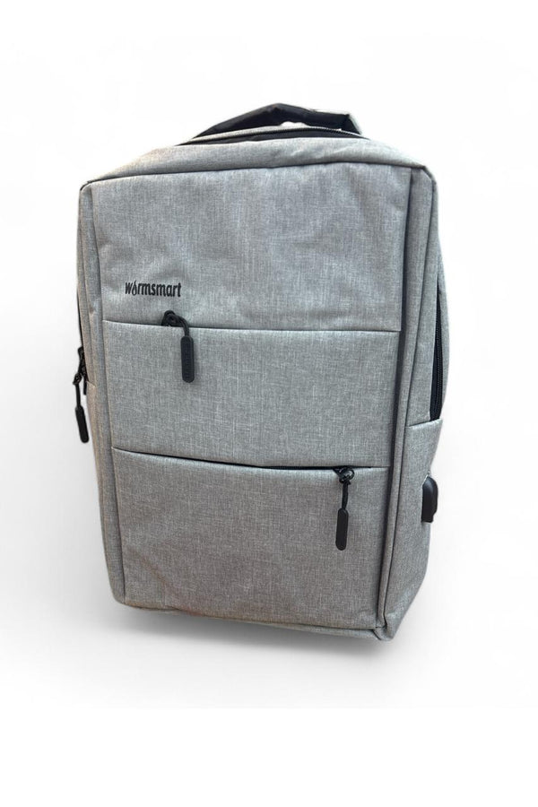 Wormsmart Light Grey Laptop Backpack with USB Charging Port